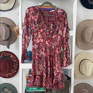 For Love And Lemons Burgundy Floral Long Sleeve Dress